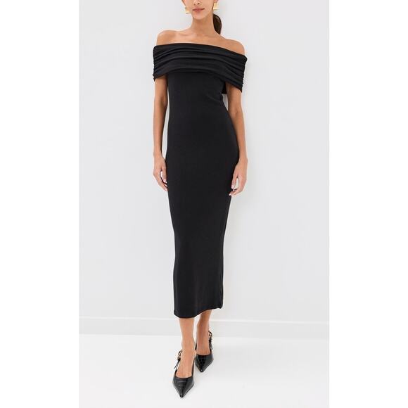 NEW Reformation Josefina Knit Maxi Dress Sz Small Black Off the Shoulder Sweater